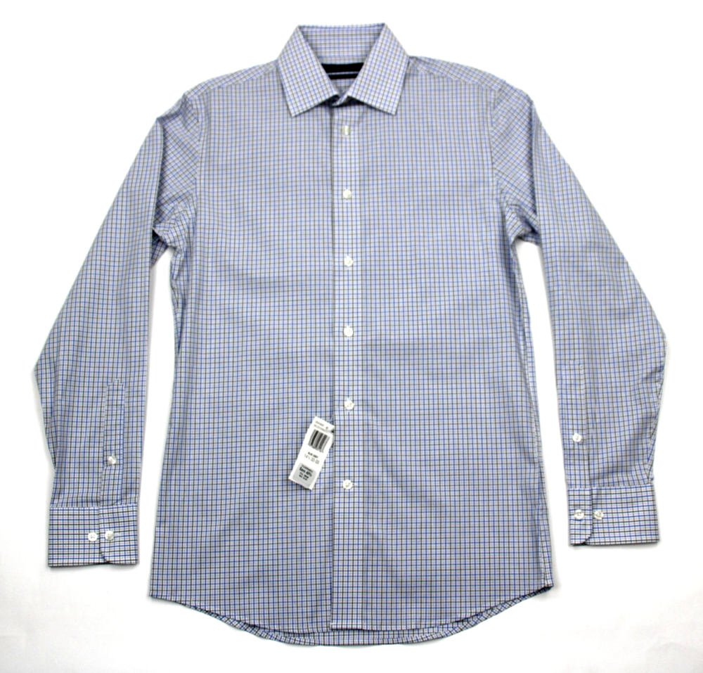 Men's Store Bloomingdale's Dress Shirt Mens 14.5 Blue Grey Stretch Long Sleeve - Picture 2 of 7